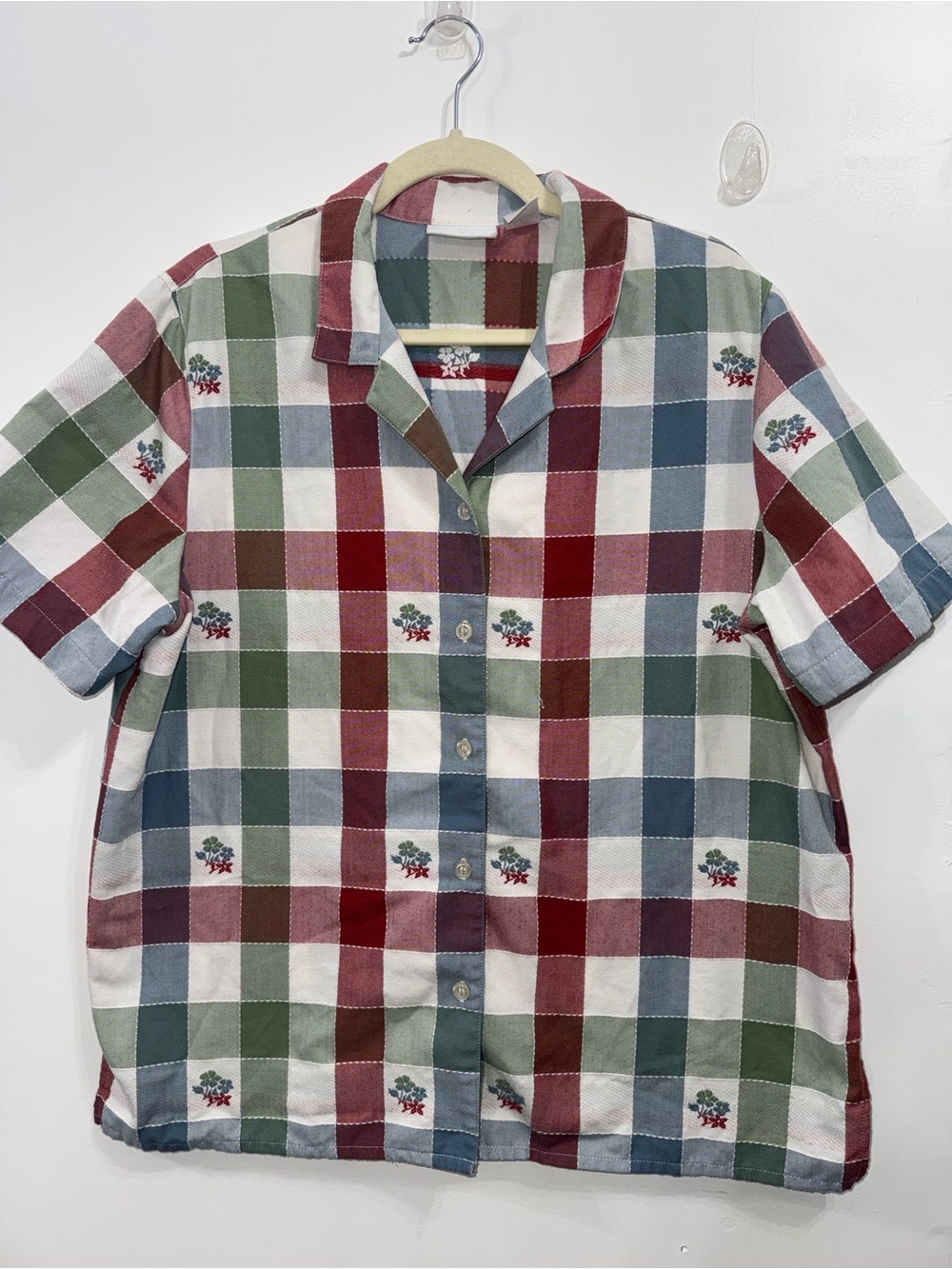 Vtg Alfred Dunner Floral Checkered Womens Button Down